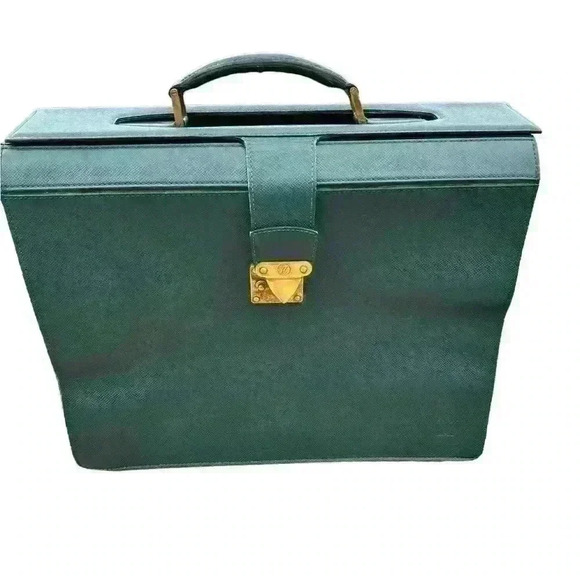 LOUIS VUITTON Taiga Pilot Case Oural Green Leather Vintage Oural Briefcase - Picture 2 of 16